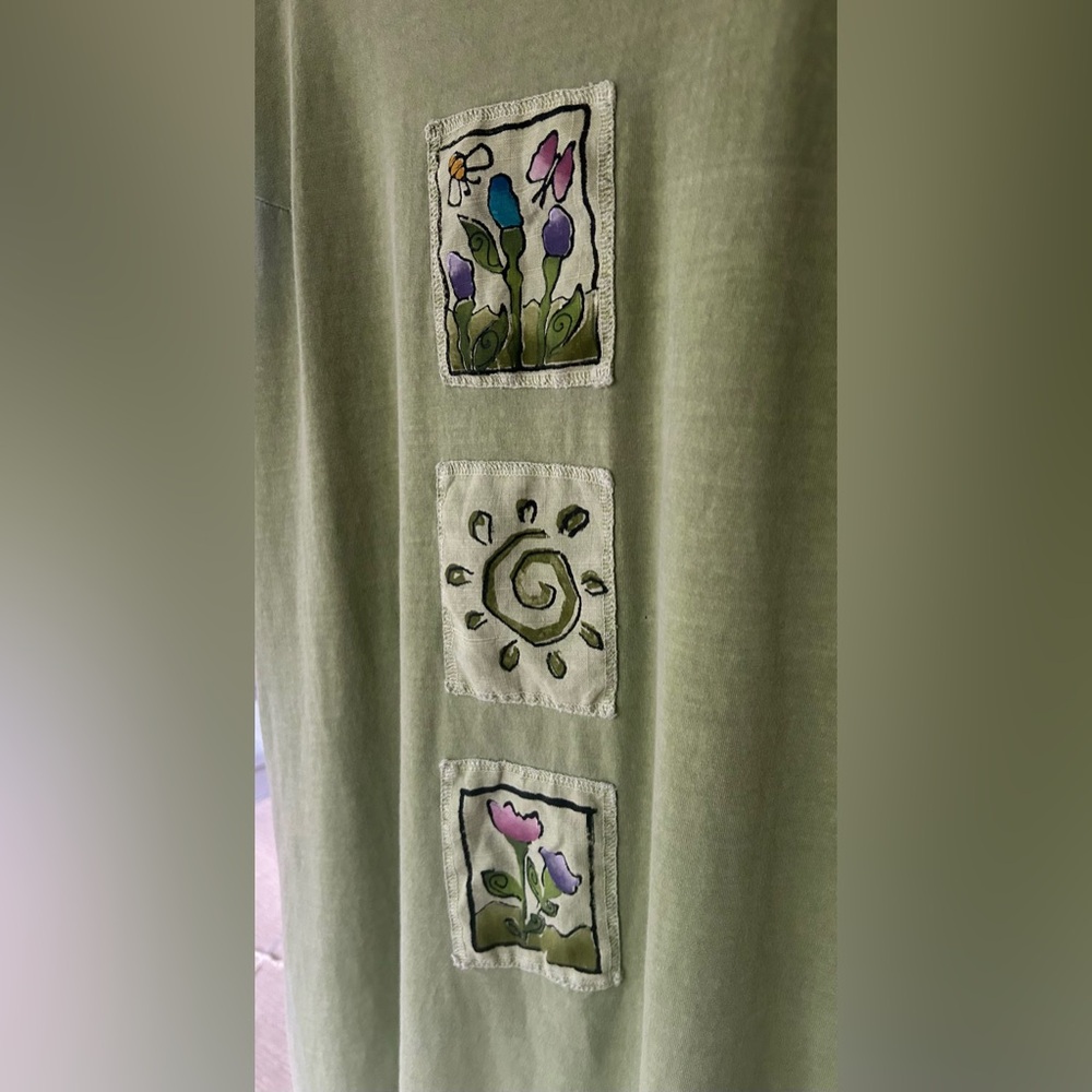 VINTAGE VIVA CITY USA Green Patchwork Cotton Oversized Lagenlook Midi Dress | L - Picture 7 of 15
